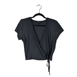 YMI Collections Black Ribbed Crossover Top Size XL